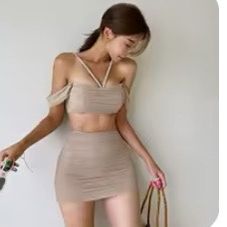 Sexy Cute Kpop Beige Monokini Bikini Two Piece Skirt Body Cover