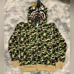 BAPE Big ABC Camo Shark Wide Full Zip Green Double Hoodie Mens Large
