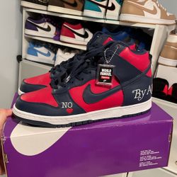 Supreme Dunk High Size 12 By Any Means Varsity Red And Navy