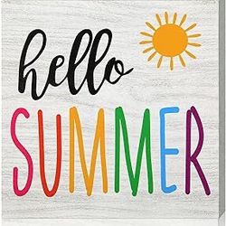 Hello Summer Sign Wooden Blocks, Rustic Summer Wood Block Sign, Vintage Summer Ice Lolly Sign Tiered Tray Decor for Summer, Home Indoor and Outdoor (L