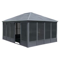 13x16.5FT Sunroom, Four Season Solarium Aluminum Hardtop Gazebo with Galvanized Steel Roof, Movable PVC Screen Walls, Sliding Doors, Sun Room Pavilion