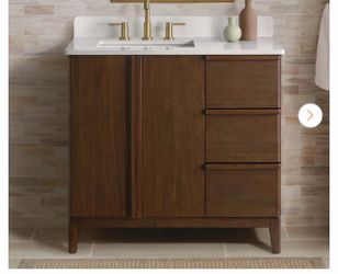 Sellan 37 in. Single Sink Freestanding Bathroom Vanity in Dark Walnut with Calacatta White Quartz Top (Assembled)