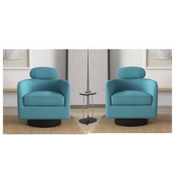 New Set of 2 Mid Century 360° Swivel Accent Chairs, Cuddle Barrel armchairs Spinning Chair, Round Armchairs with Wide Upholstered, Fluffy Linen Fabric