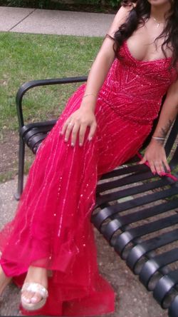 Red Sequin Beaded Formal Prom Gown
