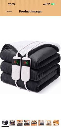 Electric Heated Blanket Queen Size 84''x90'' Machine Washable With 10 Heating Levels & 8h Overheat Auto Off, Soft Flannel & Sherpa Blanket Comfy Warmt