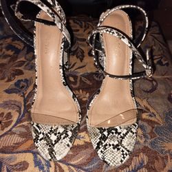 Liliana Snakeskin Black And White Wedge Heels Size 11 Excellent Condition 