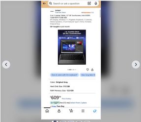 2-in-1 Laptop Tablet, 12" 2K Touchscreen, Intel 6500Y, 12GB RAM 512GB SSD IPS Display, Windows 11, M