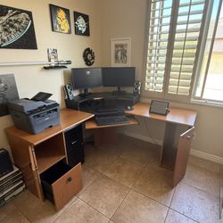L Shaped Computer Desk With Raised Monitor Shelf