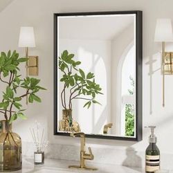 New -22 in. W x 30 in. H Framed Rectangular Beveled Edge Bathroom Vanity Mirror in Black