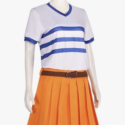 Women Cosplay Costume Anime Uniform T-shirt and Pleated Skirt Halloween Party Outfits Full Set