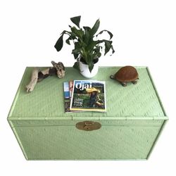 Vintage Rattan & Wood Faux Bamboo Storage Chest Trunk