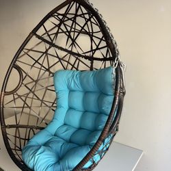 Porch Swing Egg Chair W/ Blue Cushion (Stand Not Included)