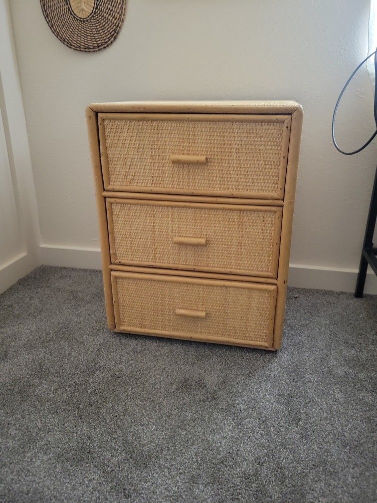 Set Of Bamboo/Rattan Side Tables/Drawers
