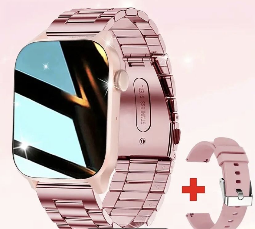 Pink Rose Gold Smart Watch (STAINLESS STEEL BAND)
