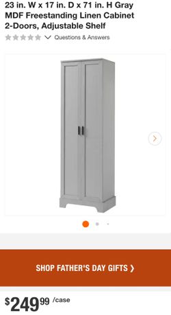 23 in. W x 17 in. D x 71 in. H Gray MDF Freestanding Linen Cabinet 2-Doors, Adjustable Shelf