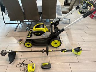 Push lawn mower & 1 battery charger & trimmer