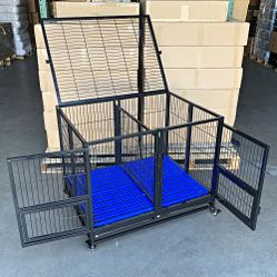 New in Box $190 Folding Heavy-Duty Dog Crate 41”x31”x34” Dual-Door Stackable Cage Kennel, Divider, Plastic Tray