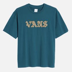 VANS Houndstooth Logo Appliqué T-Shirt - Color Deep Teal - NEW