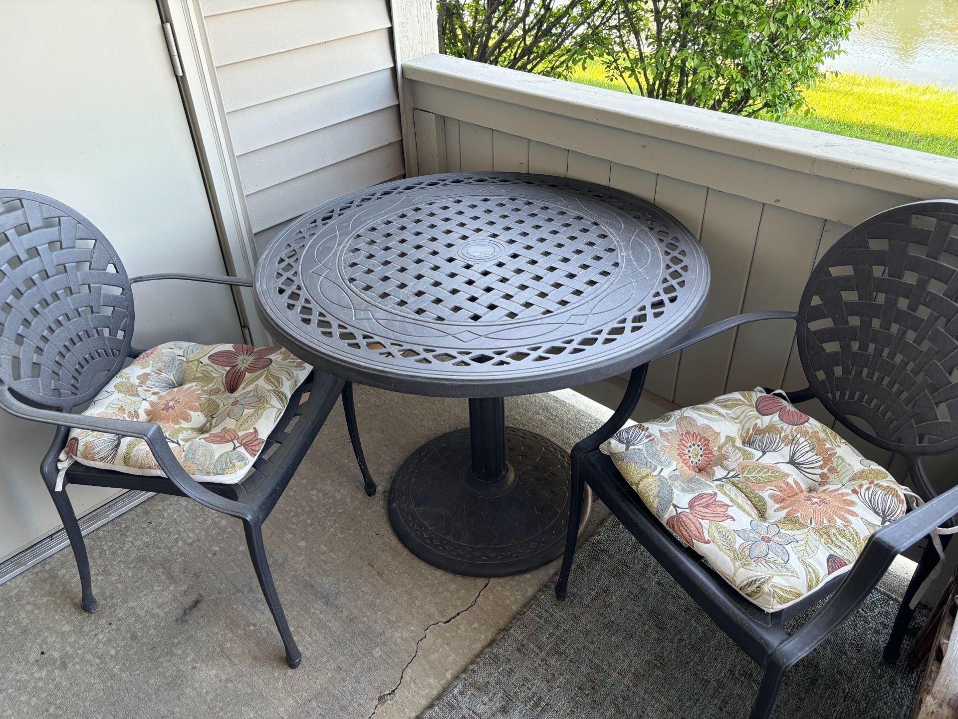 Patio Table - Wrought Iron Table And 2 Chairs With Cushions