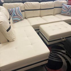 White Sectional Sofa Set w/ Ottoman (Left Or Right Chaise Available) 👍FREE FINANCING AVAILABLE❗NO CREDIT CHECK❗ 