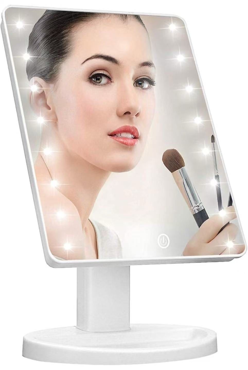 Lighted Vanity Makeup Mirror with 16 Led Lights 180 Degree Rotation Touch Screen Adjusted Brightness Battery USB Dual Supply Bathroom Beauty Mirror (W