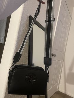 black and white striped purse