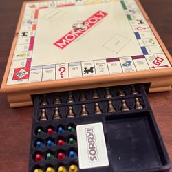 Vintage classic wooden multi game set/ classic Hasbro games  (missing the wooden drawer/cribbage, domino’s & deck of cards) 