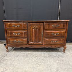 Vintage Rococo Revival Dark Wood Dresser with Ornate Mirror