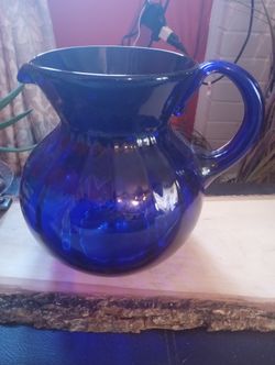 Vintage Large Cobalt Blue Glass Pitcher 