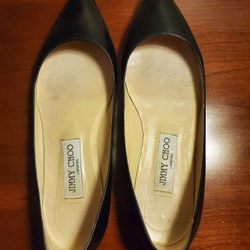 Authentic Jimmy Choo Black Leather Pointed Flats-size 7/7.5