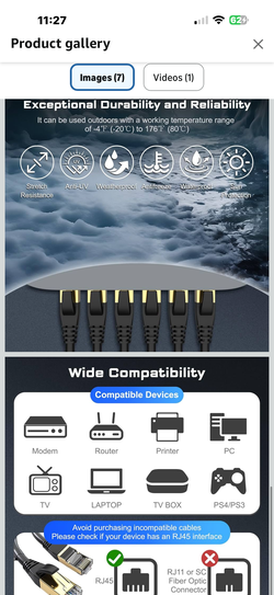 Cat8 Ethernet Cable, Outdoor&Indoor, 6FT Heavy Duty High Speed 26AWG, 2000Mhz with Gold Plated RJ45 Connector, Weatherproof F/FTP UV Resistant for Rou