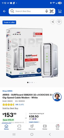 ARRIS - SURFboard SB8200 32 x 8 DOCSIS 3.1

Gig-Speed Cable Modem - White