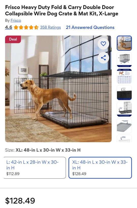 Folding Dog Crate (XL) with Base. 48"x 30" x 33"