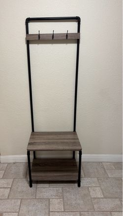 Industrial Hall Tree with Bench and Shoe Storage
