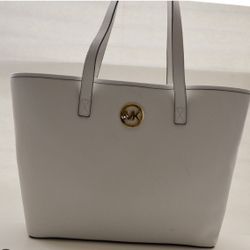 White Leather Michael Kors Large Jet Set  Travel Tote