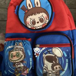 Red &blue Labubu Backpack And Pink Labubu Backpack 