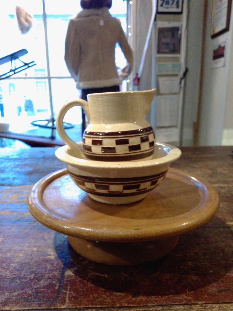 Antique Child's Mochaware Pitcher And Bowl