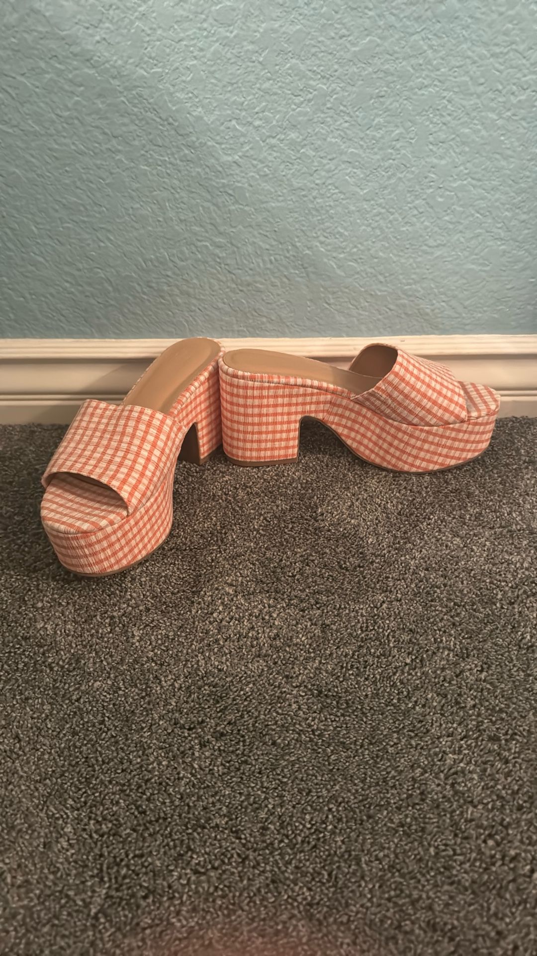 70s Style Orange Gingham Heels