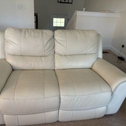 Genuine White Leather Loveseat