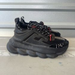 Versace Chain “Triple Black” Reaction Sneakers - Size 37/US 4