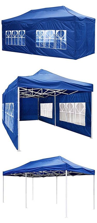 (NEW) $190 Heavy-Duty 10x20 Ft Outdoor Ez Pop Up Party Tent Patio Canopy w/Bag & 6 Sidewalls, Blue