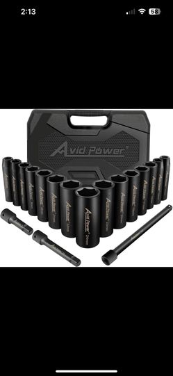 AVID POWER 18pcs 1/2-inch Drive Impact Socket Set, 10-24mm Metric Sizes Sockets 