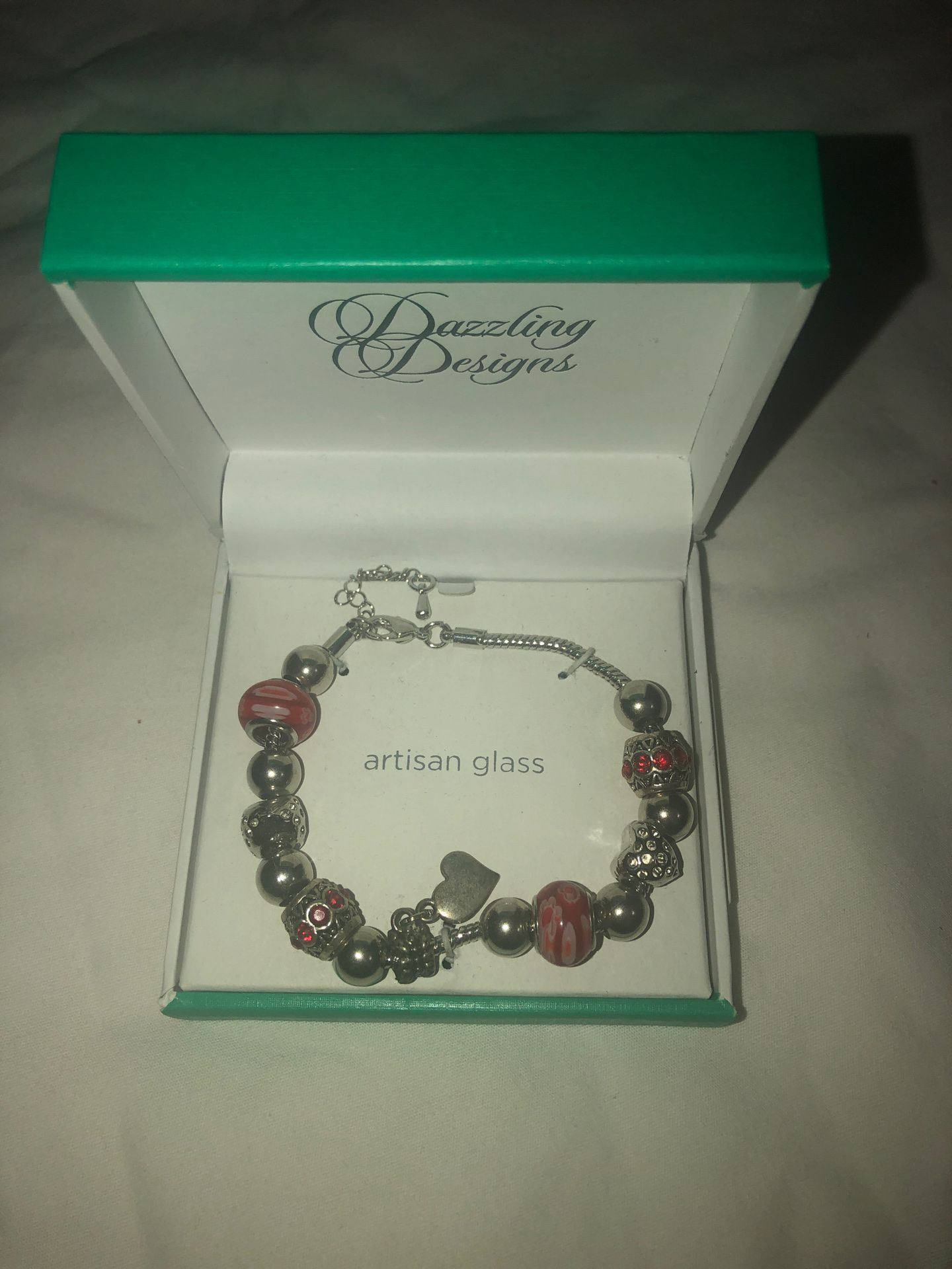 Silver with red charms braclet