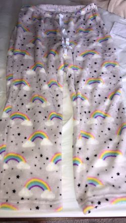 Light lavender pajama plushy sweatpants with rainbows (Soft & warm)🌈