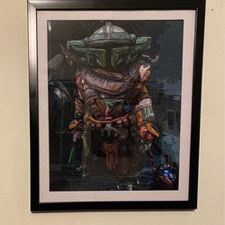 Grogu the child as a mandalorian custom art piece on frame