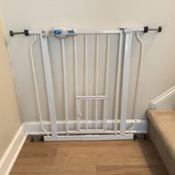 White Baby Gate With Pet Door