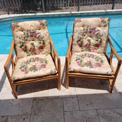 Bamboo Rattan Adjustable Lounge Arm Chairs Vintage MCM