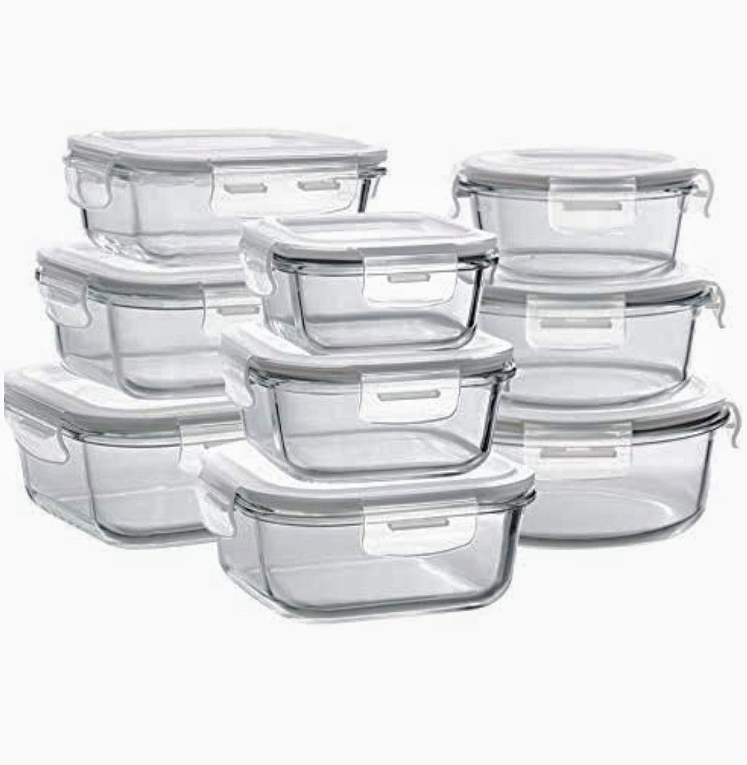 Bayco Glass Storage Containers with Lids, 9 Sets Glass Meal Prep Containers Airtight, Glass Food Storage Containers