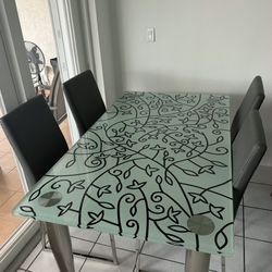 Glass Dining Room Table and 4 Chairs