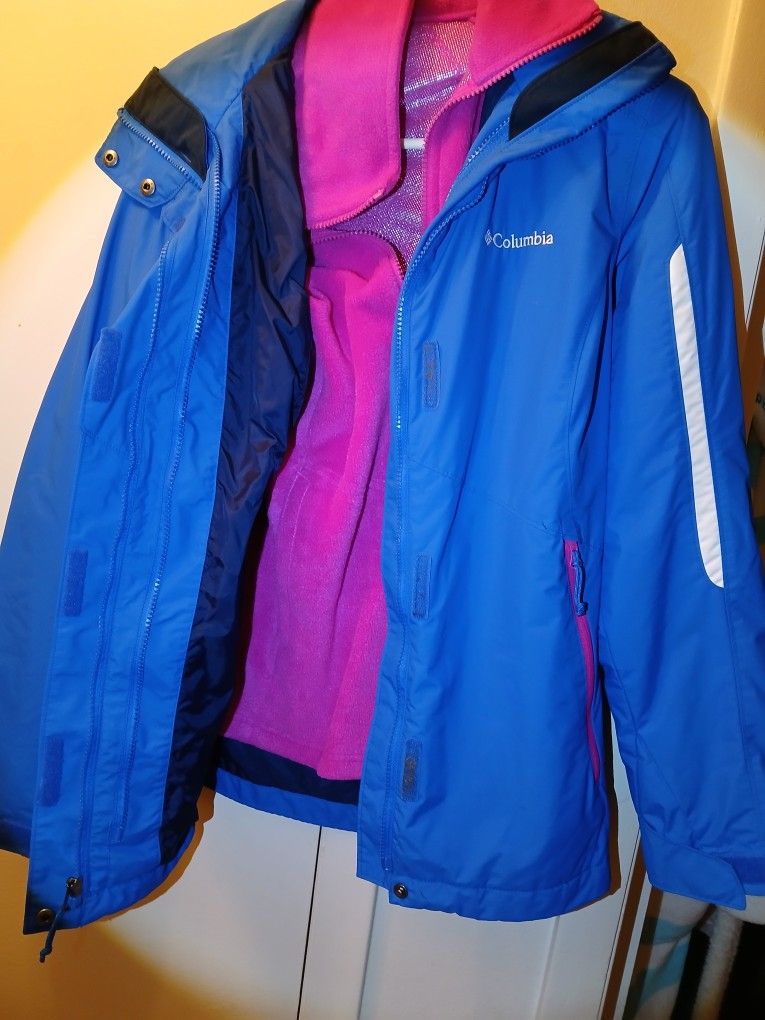 Women's Columbia Interchange Omnitech Jacket With Removable Hood Full Zipper Waterproof Size Small